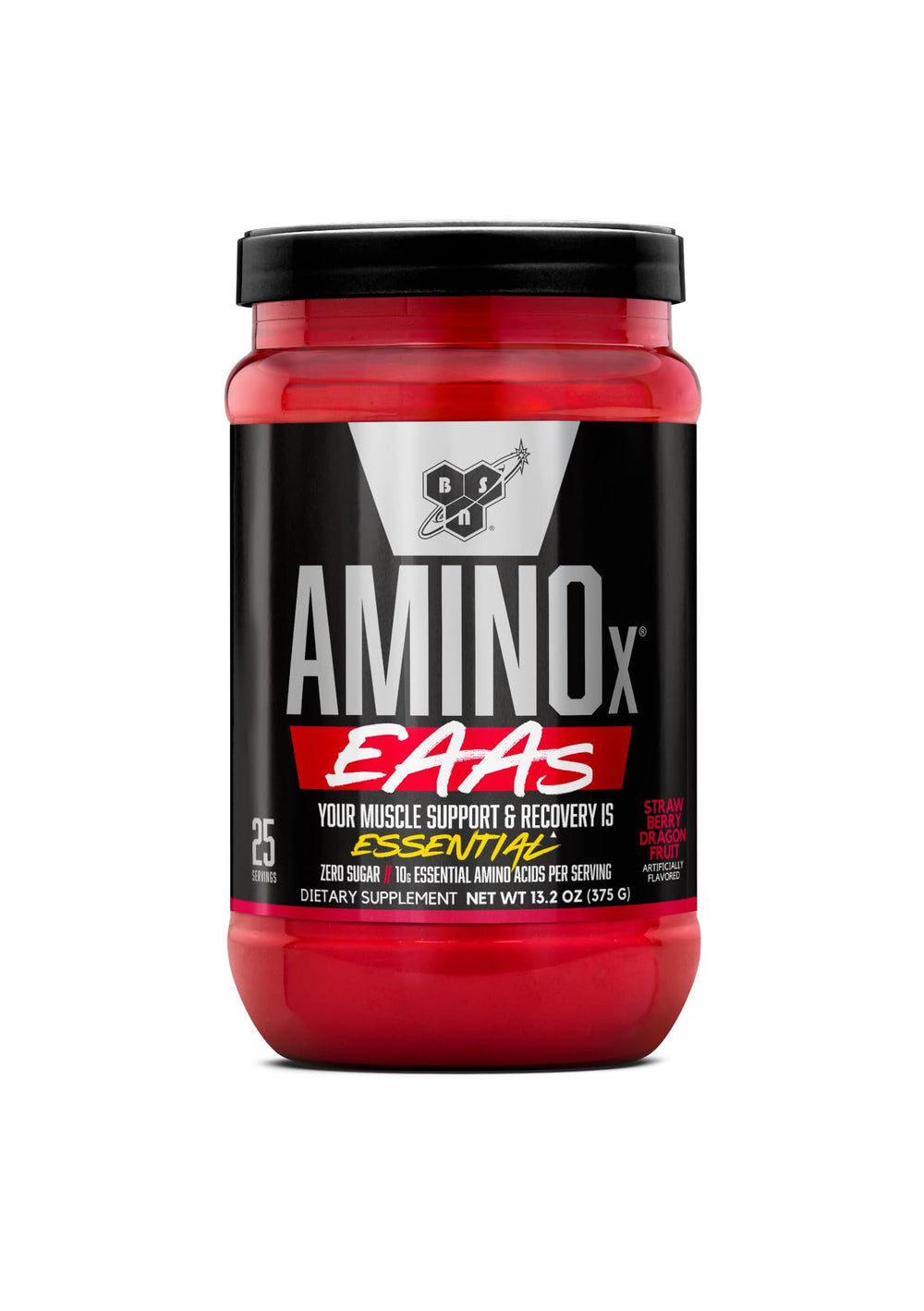 BSN bote frontal con sabor Strawberry Dragonfruit y diseño visible, muestra portabilidad y uso