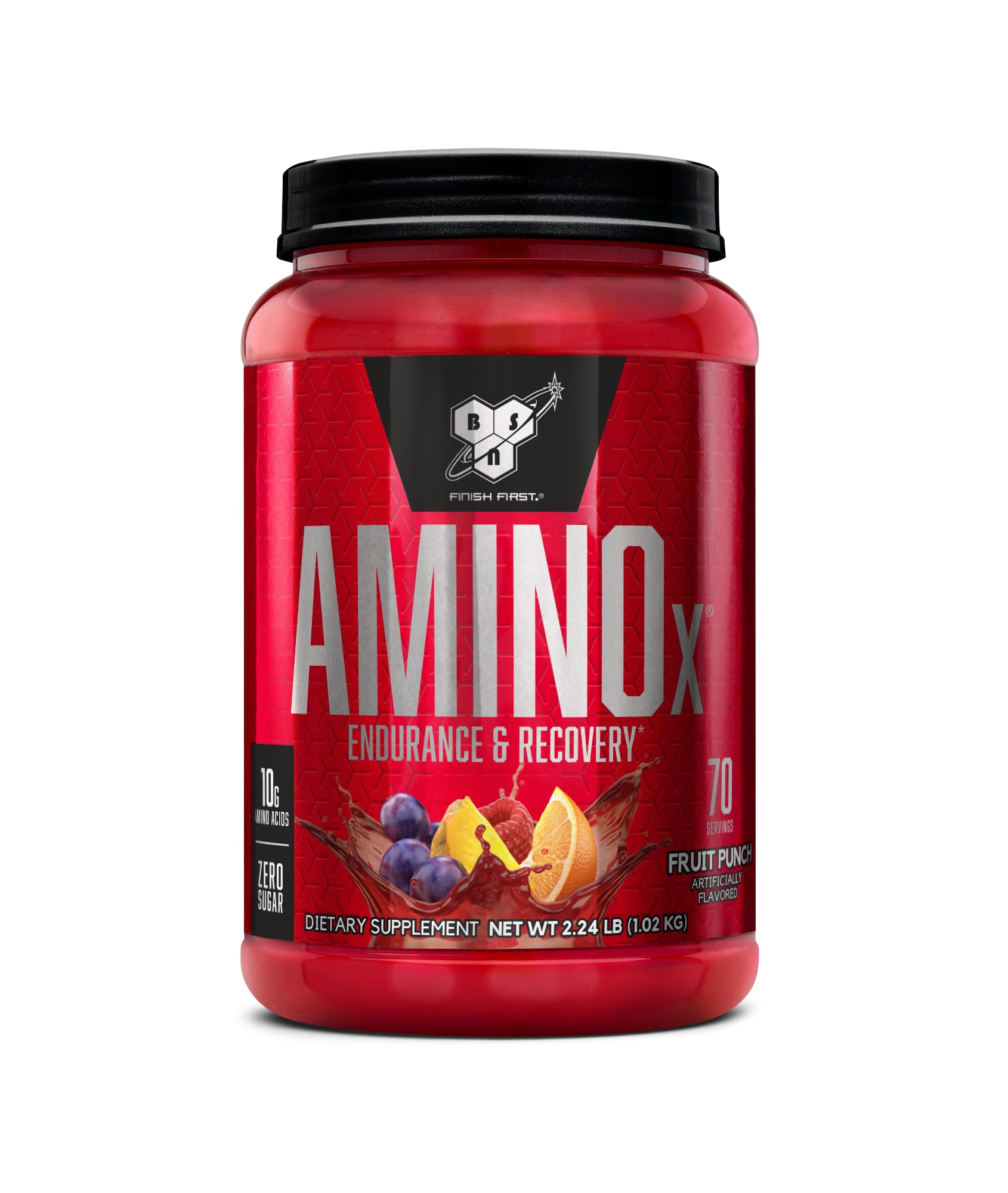 BSN envase frontal Fruit Punch mostrando 70 servicios y beneficio recuperación