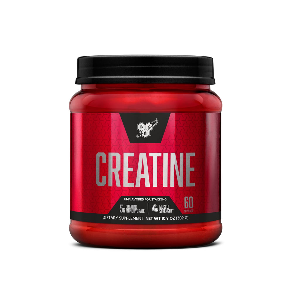 BSN envase frontal mostrando creatina pura y sin sabor para confianza