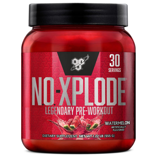 BSN N.O.-XPLODE frontal del envase mostrando marca y beneficio de energía