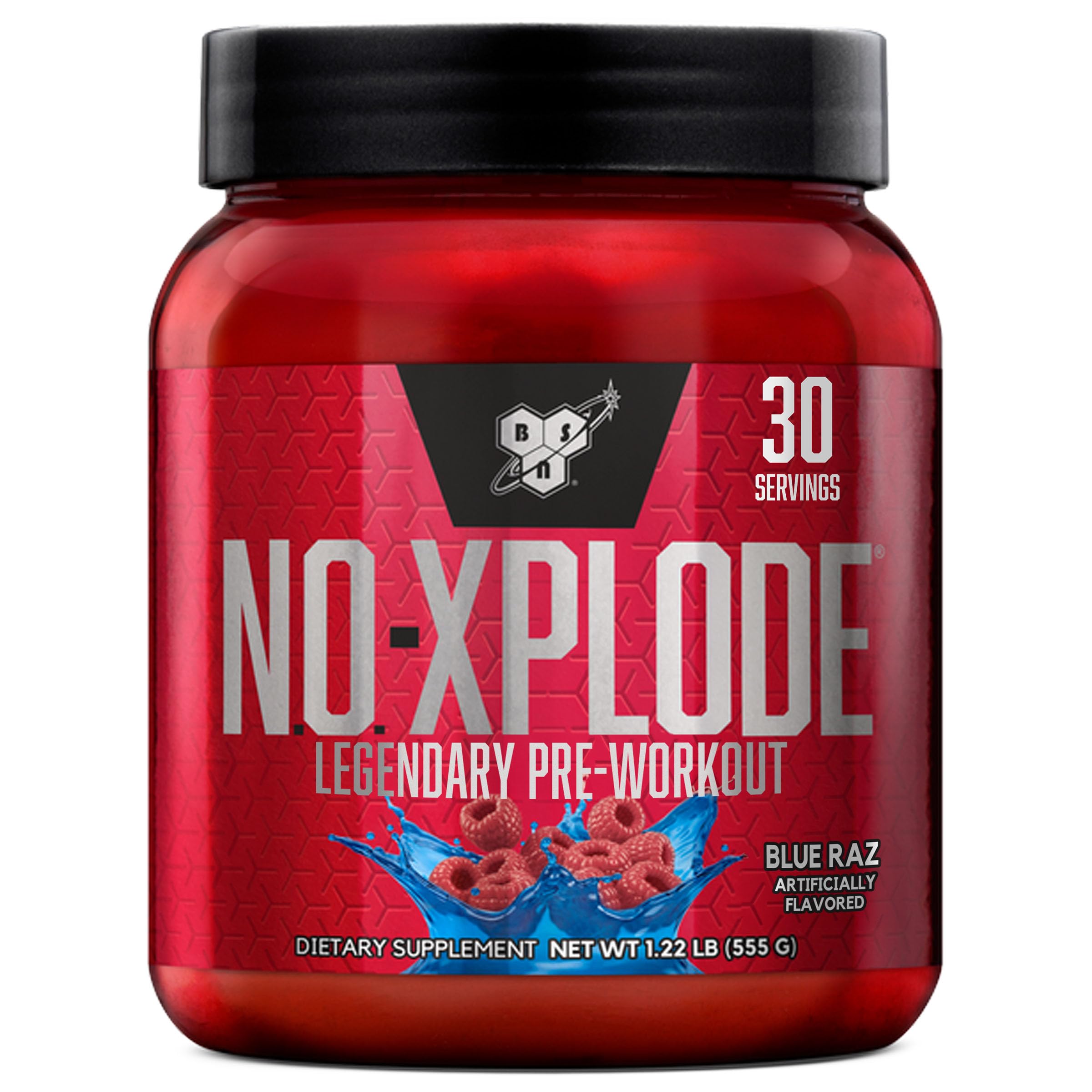 BSN N.O.-XPLODE frente del envase que muestra presentación y beneficio energético