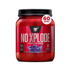 BSN envase frontal del N.O.-XPLODE mostrando diseño y beneficios