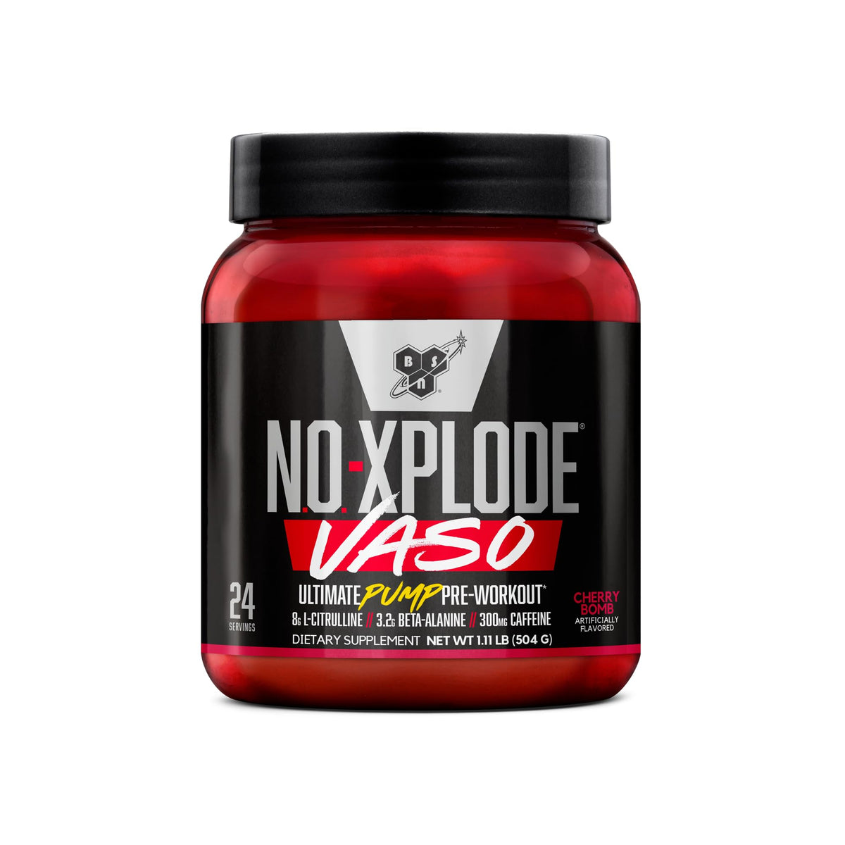 BSN envase frontal Cherry Bomb mostrando etiqueta y beneficio de bombeo