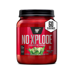BSN envase N.O.-Xplode Green Apple mostrando diseño y volumen