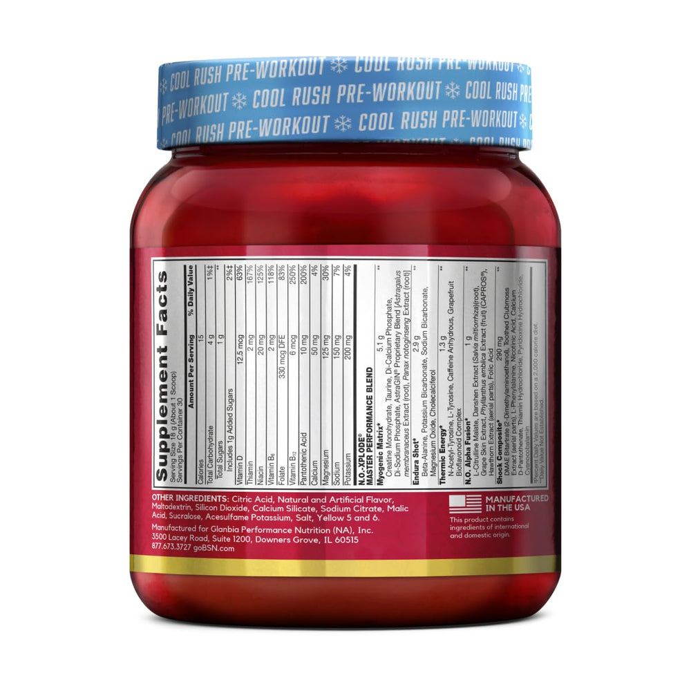 BSN detalle de la tabla de ingredientes para ver dosis de creatina y cafeína