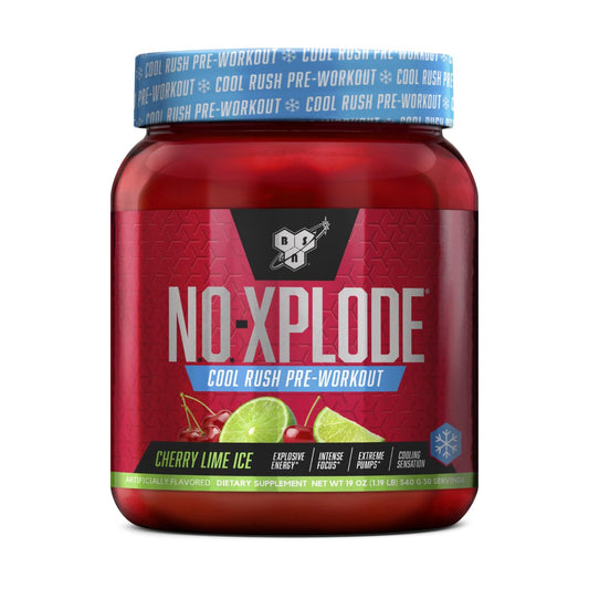 BSN tarro frontal mostrando diseño y sabor Cherry Lime Ice, atractivo visual