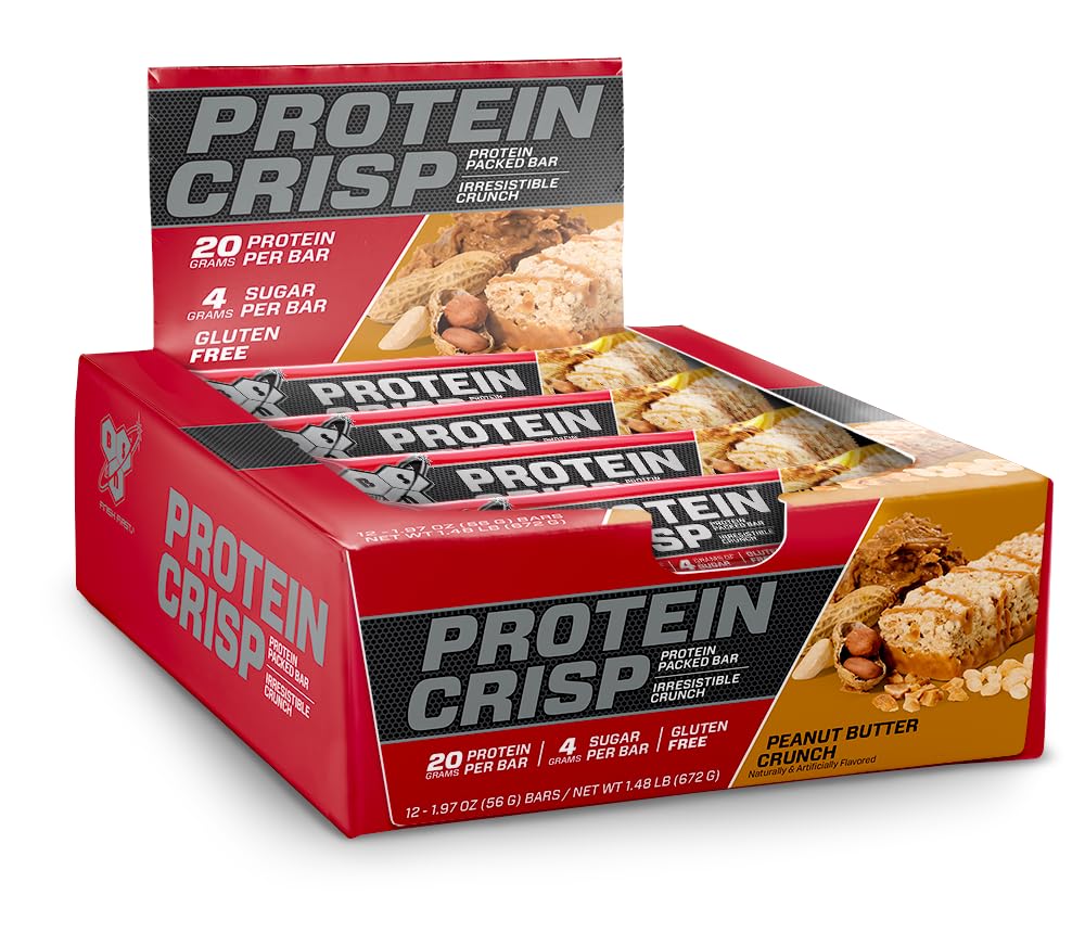 BSN Protein Crisp Bar frontal mostrando el envase y atractivo visual del producto