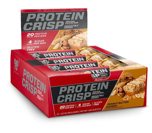 BSN Protein Crisp Bar frontal mostrando el envase y atractivo visual del producto