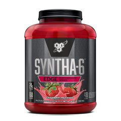 BSN SYNTHA-6 EDGE envase en mano mostrando escala y porciones aproximadas