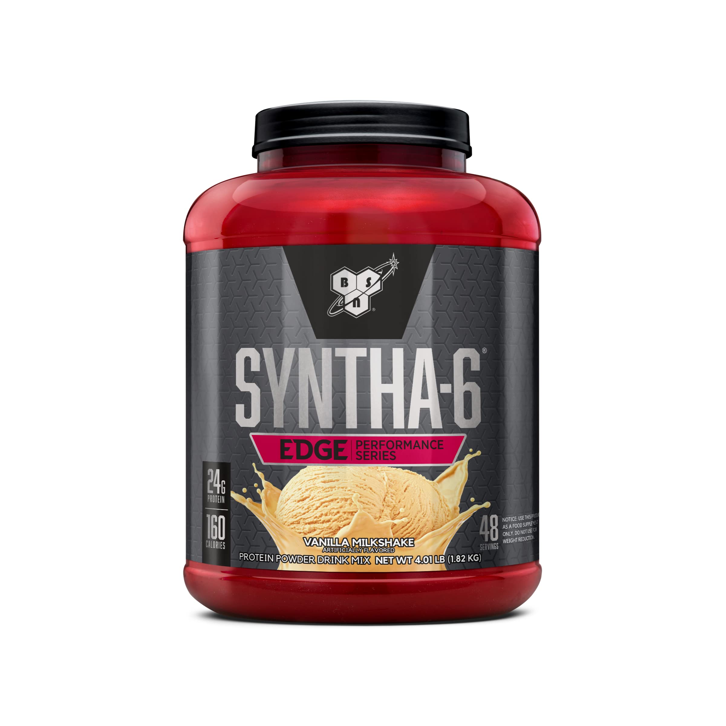 BSN envase Syntha-6 Edge frontal muestra diseño y beneficio sabor cremoso