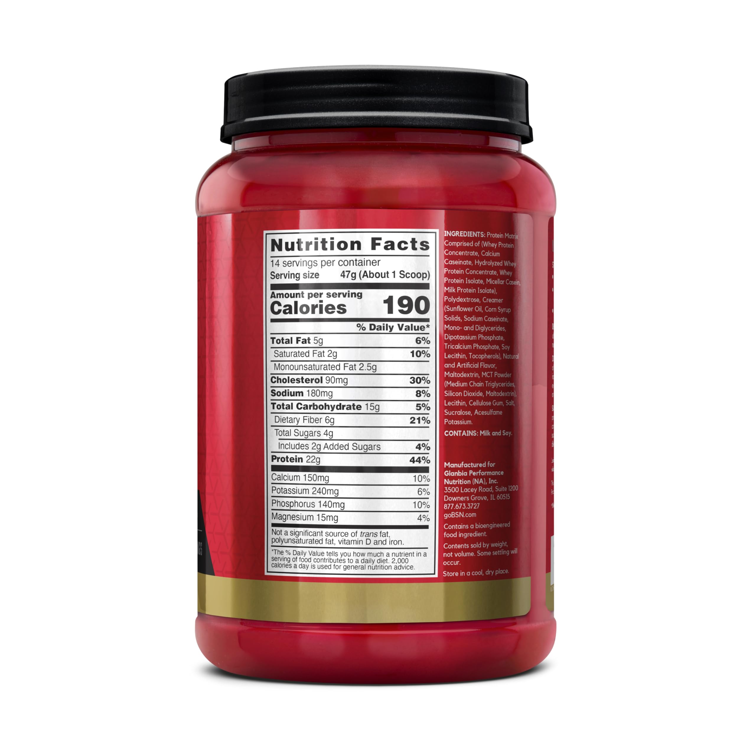 Etiqueta nutricional BSN SYNTHA-6 detalle ingredientes y valores claros