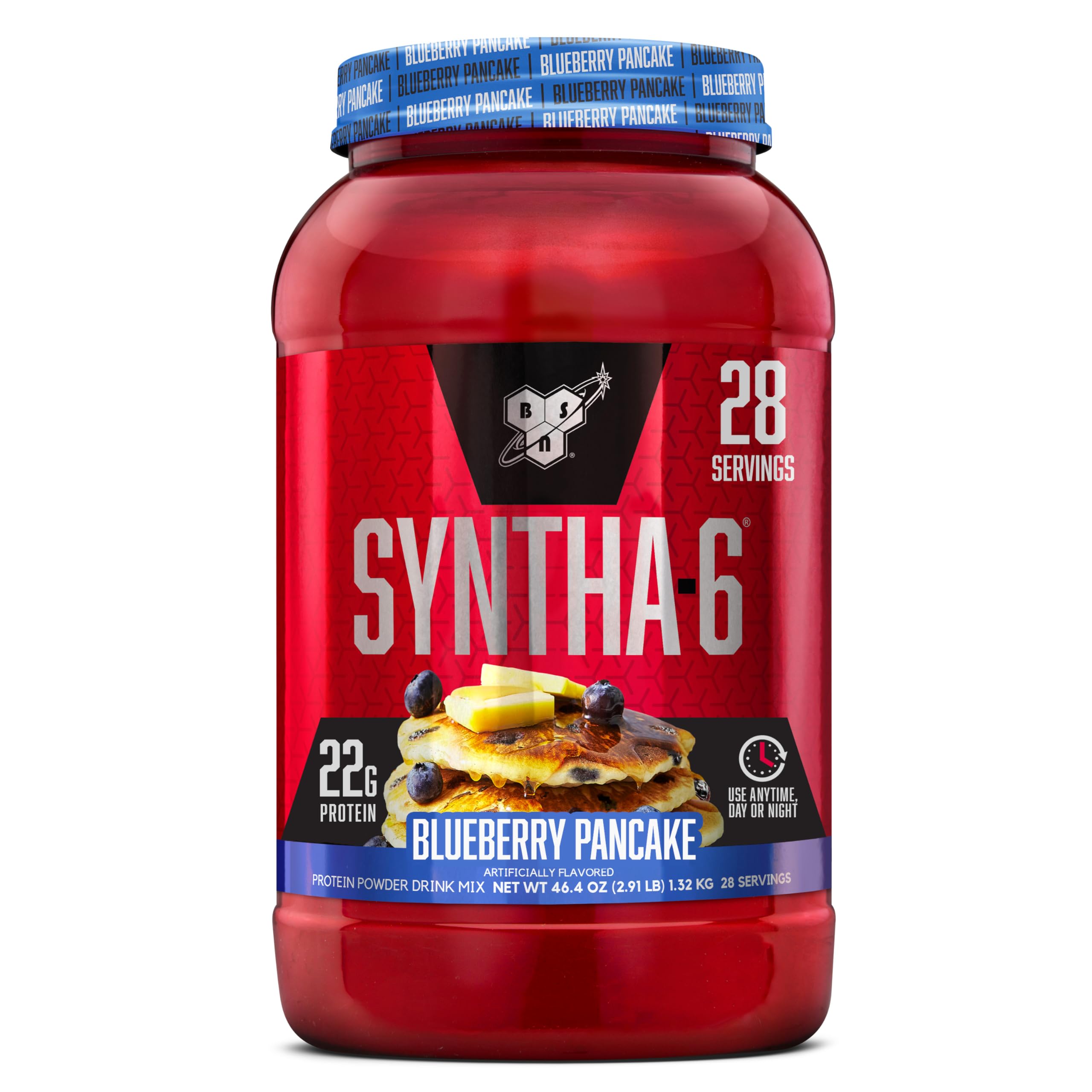 BSN envase SYNTHA-6 Blueberry Pancake mostrando etiqueta y diseño atractivo