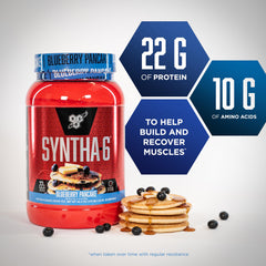 BSN cucharador con una porción de SYNTHA-6 listo para mezclar beneficio práctico