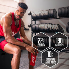 Cucharada con porción de BSN SYNTHA-6 indicando 22 g de proteína
