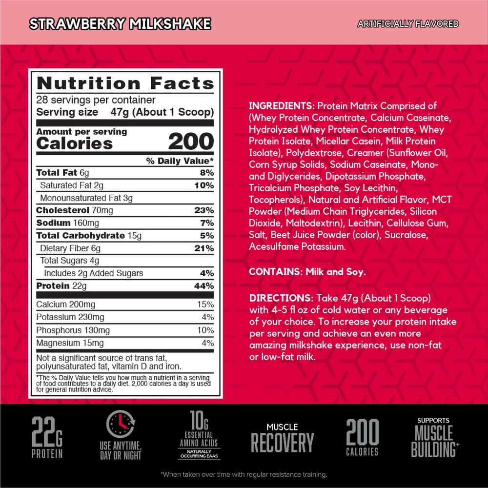 BSN batido preparado en vaso, aspecto milkshake y sabor apetitoso