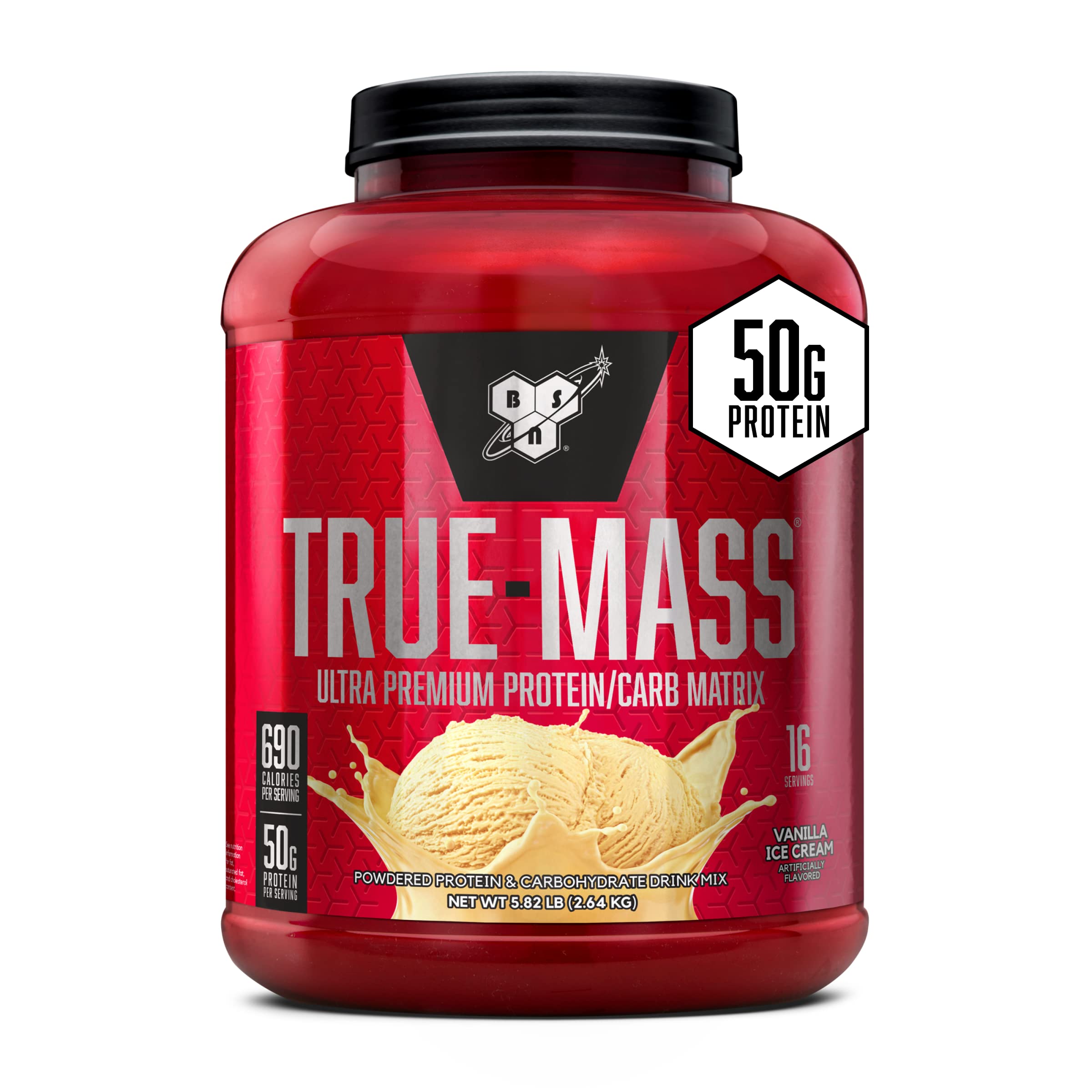 BSN envase True-Mass frontal mostrando tamaño y marca, ideal para ganancia de masa