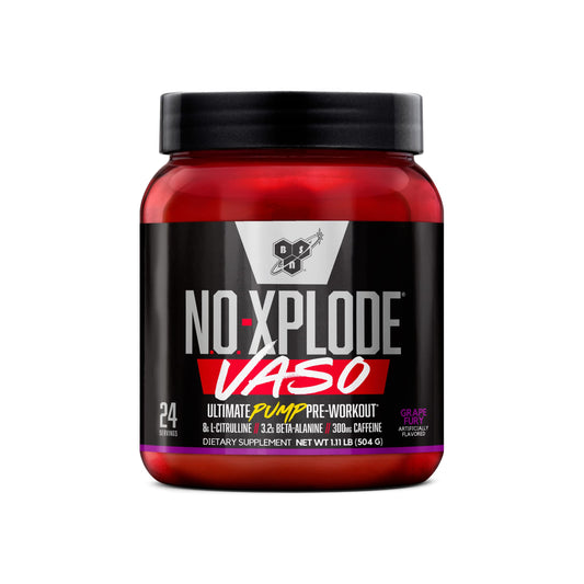 BSN tarro frontal Grape Fury mostrando etiqueta y beneficio pumps intensos