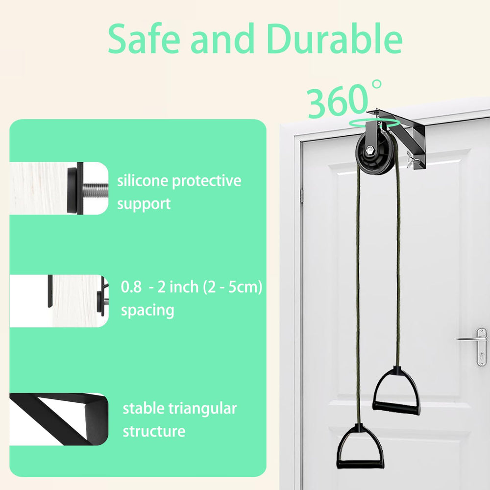 BTKASN polea en uso sobre puerta demostrando ejercicios de estiramiento