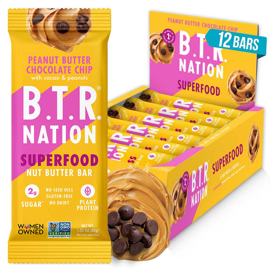 B.T.R. barra frontal empaque mostrando sabor y conveniencia