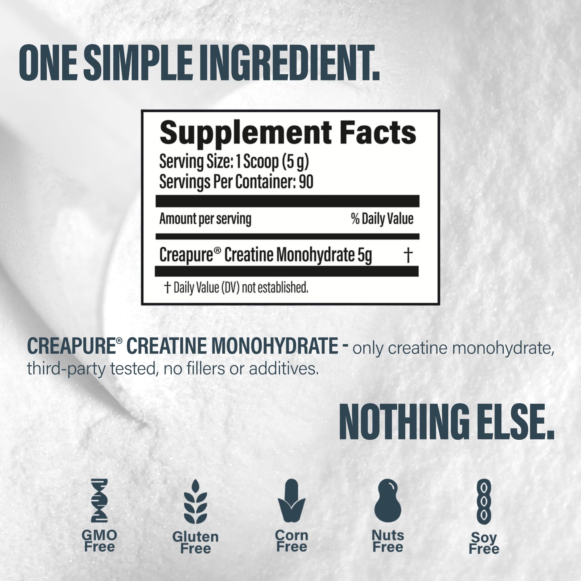 Cucharada con 5g de BUBS Boost Creapure® mostrando la dosis estándar para entrenamientos