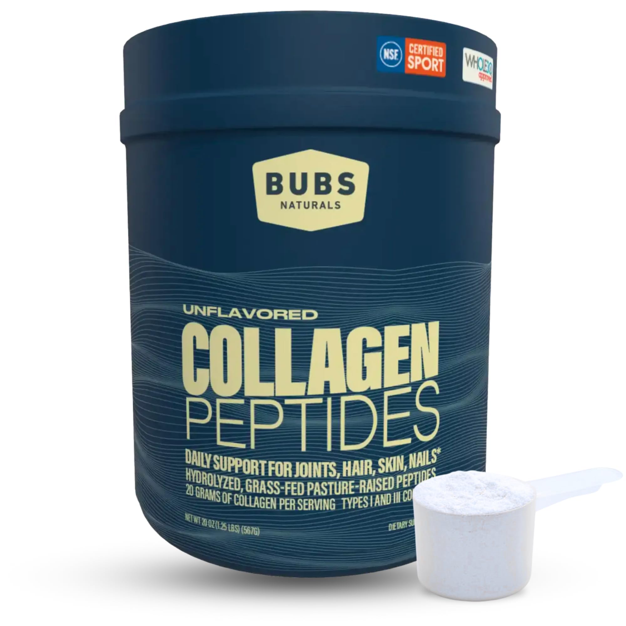 BUBS Naturals envase frontal mostrando colágeno puro y beneficios