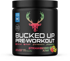 Bucked Up vista frontal del envase mostrando sabor Strawberry Kiwi y atractivo visual