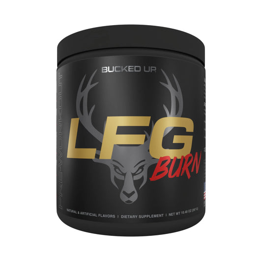 Bucked Up frasco frontal muestra diseño y tamaño, ver confianza de marca