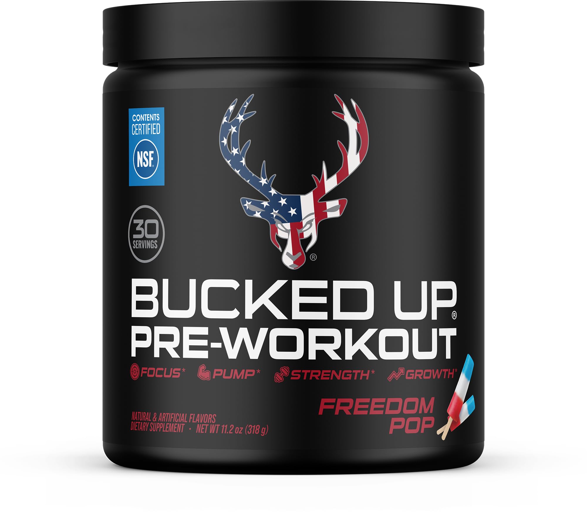 Bucked Up envase frontal mostrando diseño y claridad de ingredientes