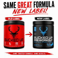 Bucked Up bebida preparada en vaso azul listA para entrenar con energía