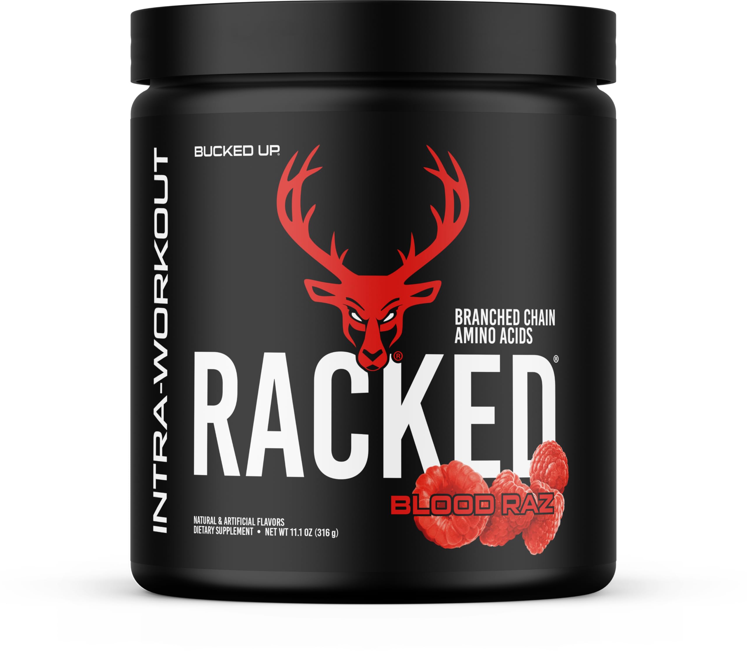 Bucked Up envase frontal mostrando etiqueta y beneficios visibles