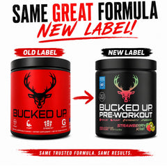 Bucked Up comparación de porción junto a cucharilla para referencia de tamaño