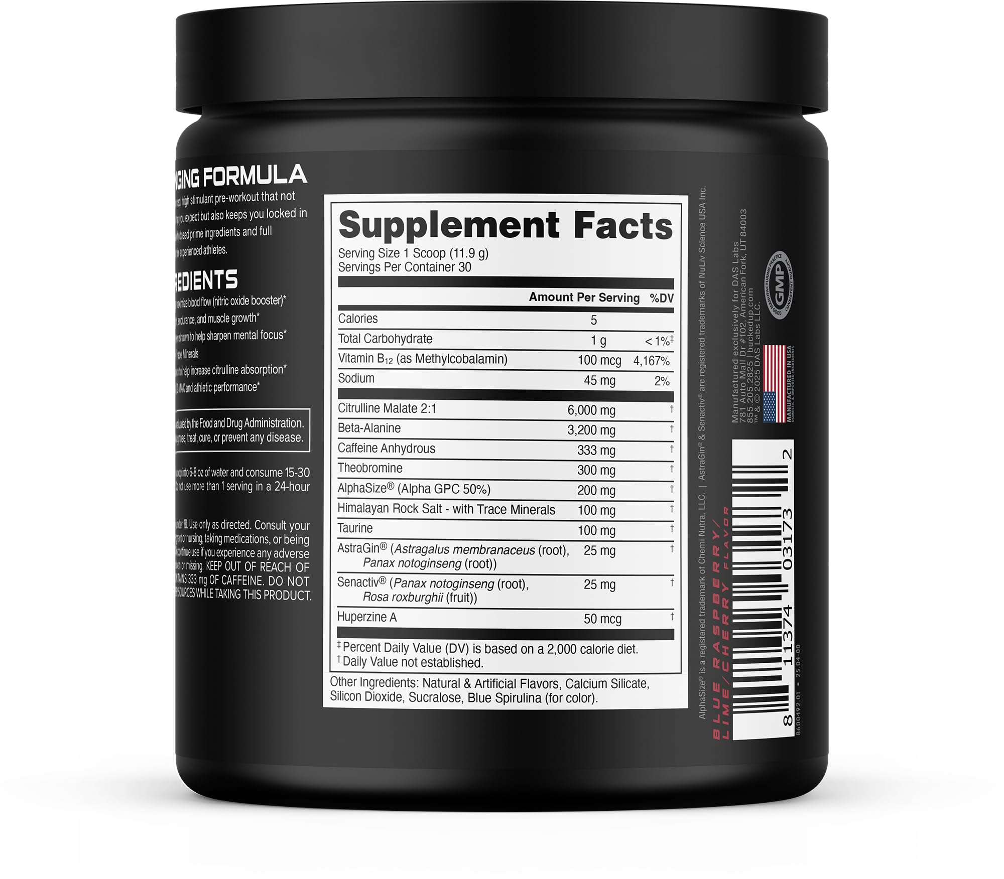 Bucked Up etiqueta nutricional ampliada confirmando fórmula transparente