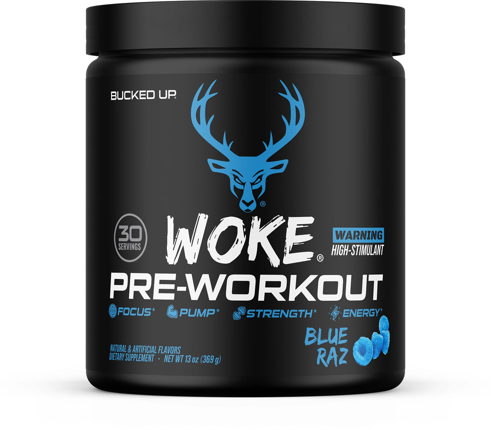Bucked Up Woke frontal del envase mostrando diseño y porciones