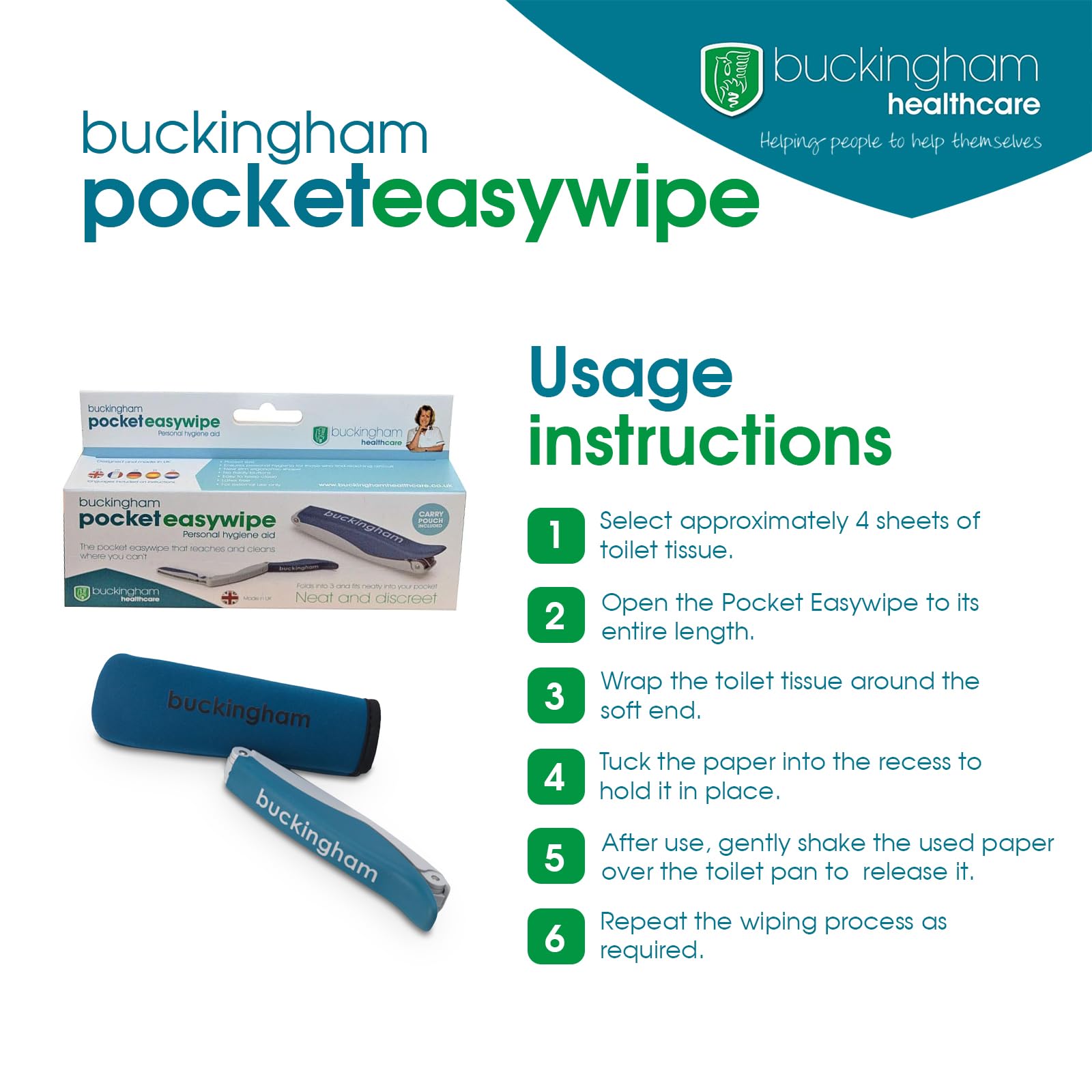 Buckingham Pocket Easywipe embalaje discreto ideal para llevar de viaje