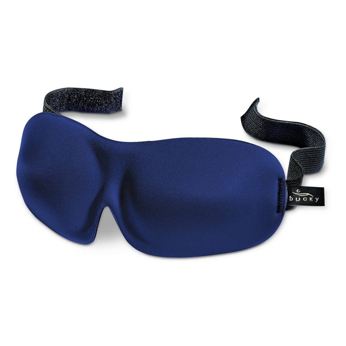 Bucky máscara frontal azul marino mostrando bloqueo de luz y confort