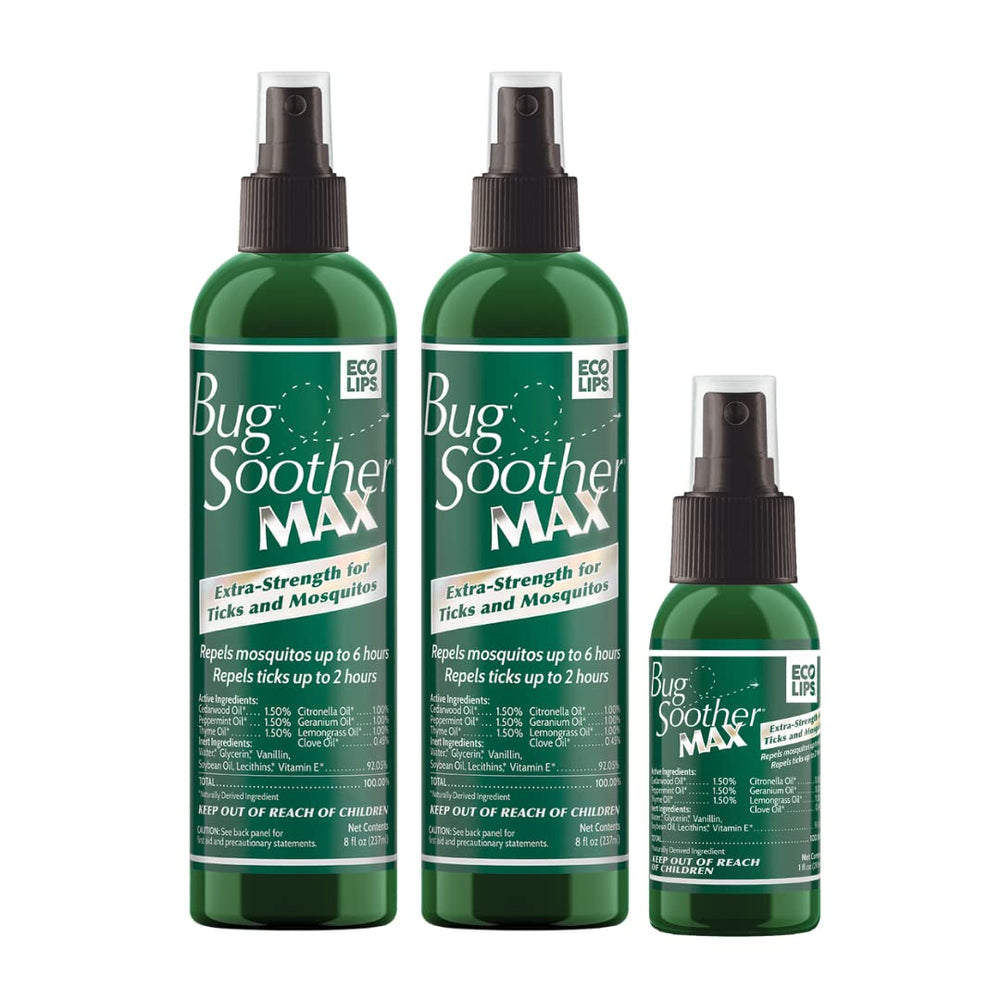 Bug Soother MAX frontal mostrando envase y beneficios naturales