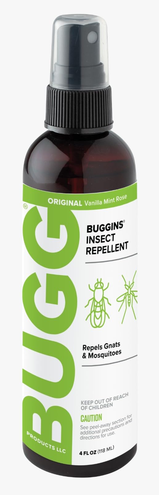Buggins frente envase 4 oz mostrando diseño y facilidad de transporte