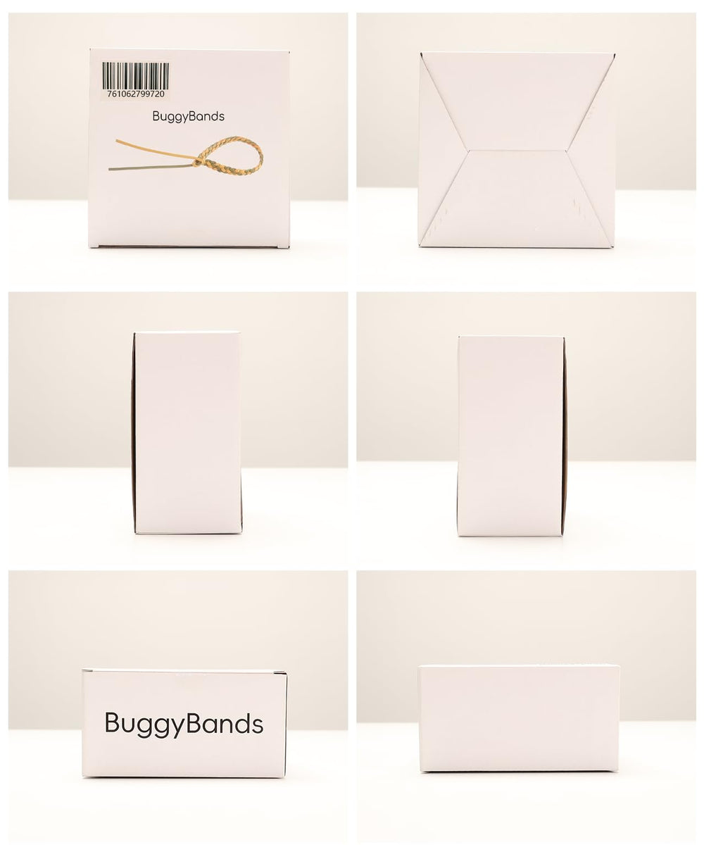 BuggyBands pulsera junto a mano para comparar tamaño y ajuste práctico