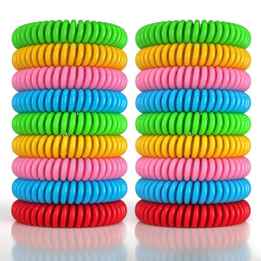 BuggyBands empaque frontal mostrando 18 pulseras y variedad de colores, protección práctica