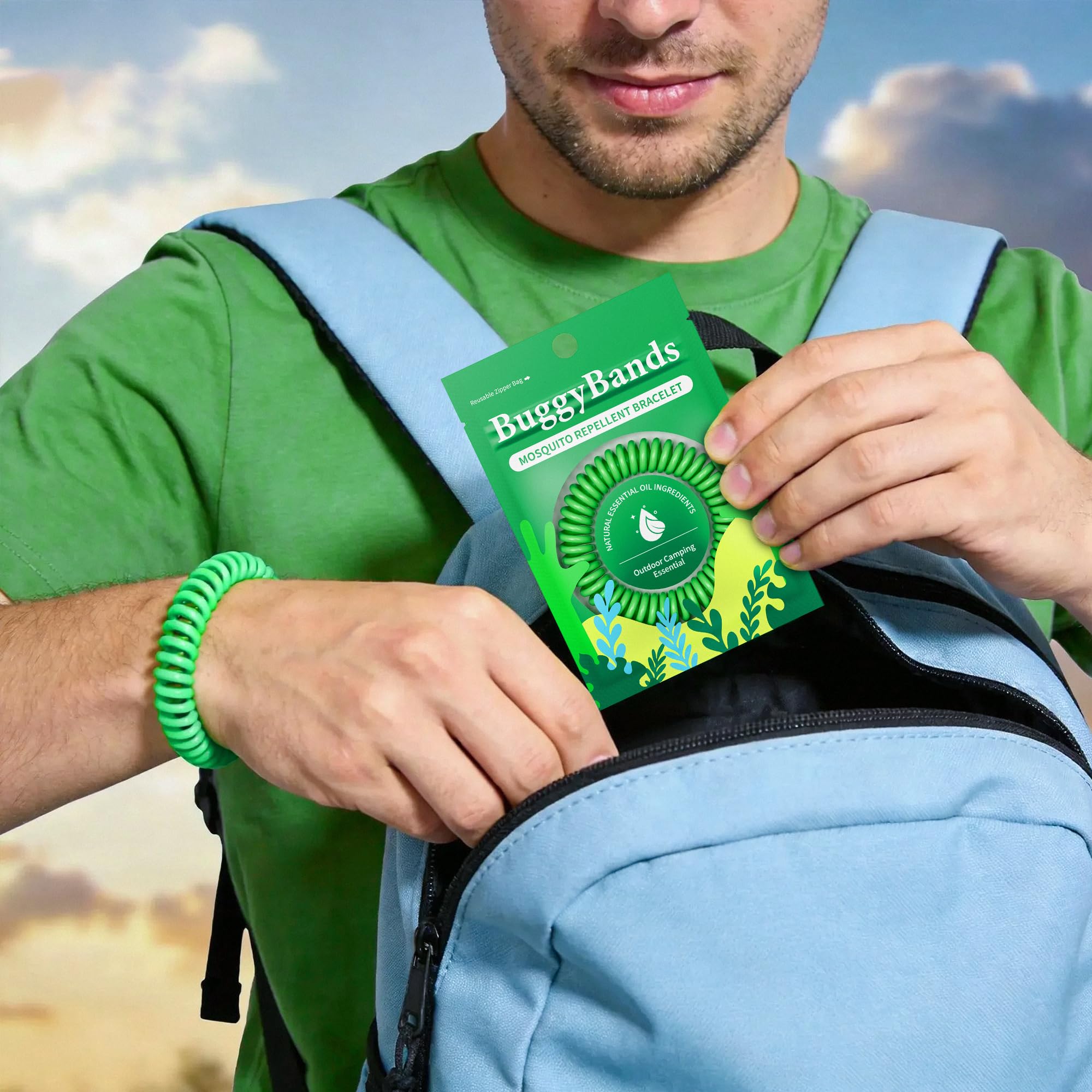 BuggyBands comparación de tamaño junto a una mano para ver ajuste y portabilidad
