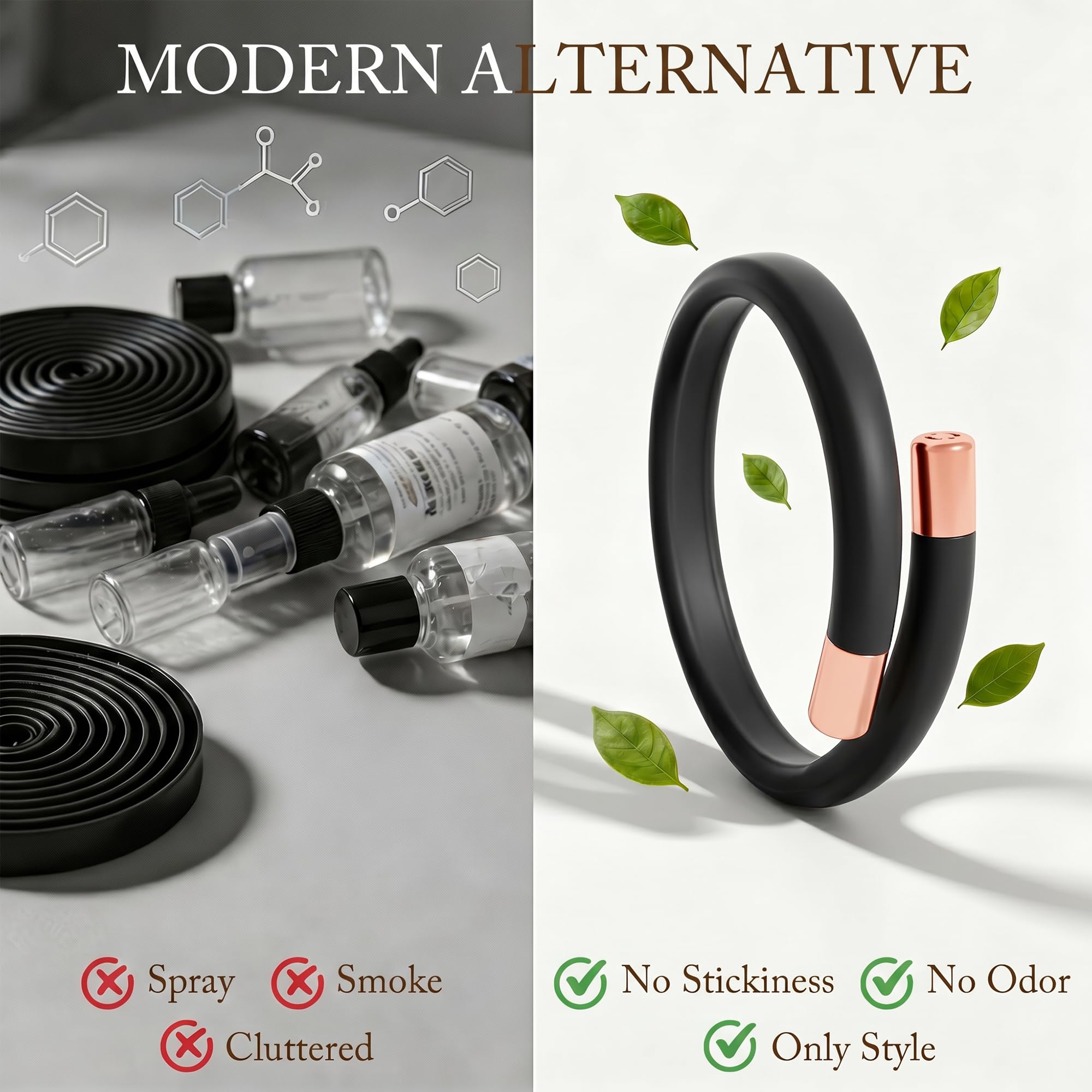 BuggyBands etiqueta mostrando la fórmula natural sin DEET y beneficios