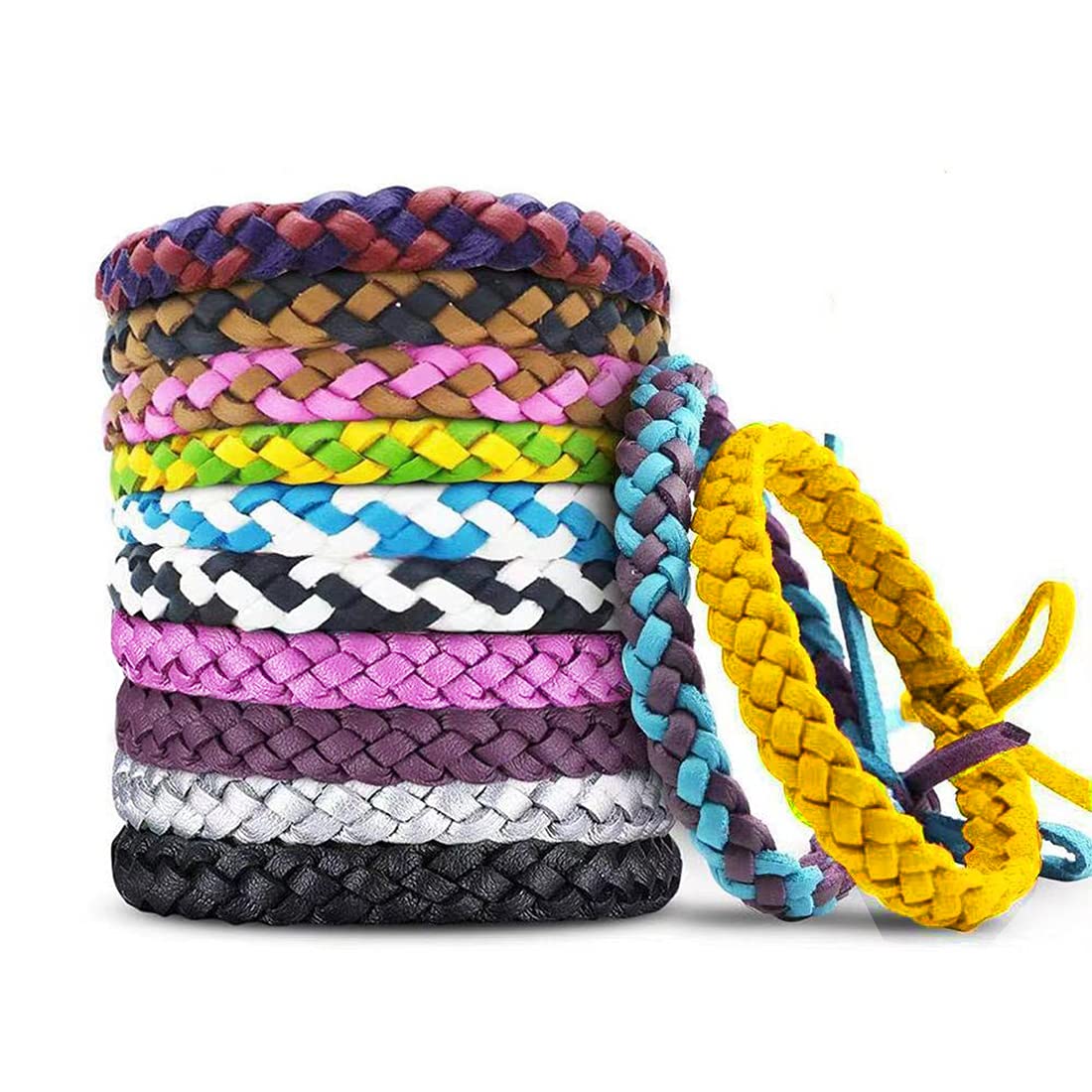 BuggyBands imagen frontal del paquete, muestra 12 pulseras selladas y fáciles de llevar