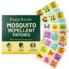 BuggyBands paquete frontal mostrando cantidad y diseños, beneficio: suministro familiar