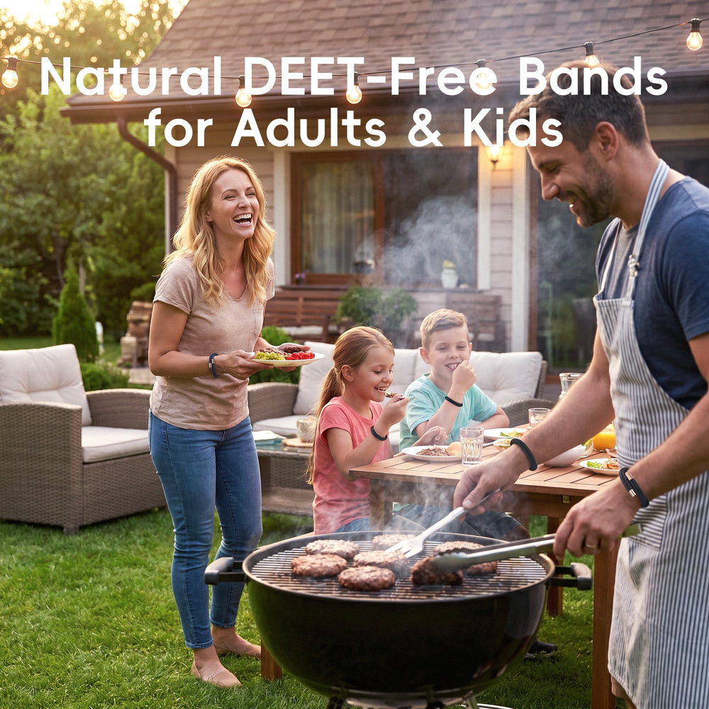 Pulsera BuggyBands en muñeca de adulto, protege durante actividades al aire libre