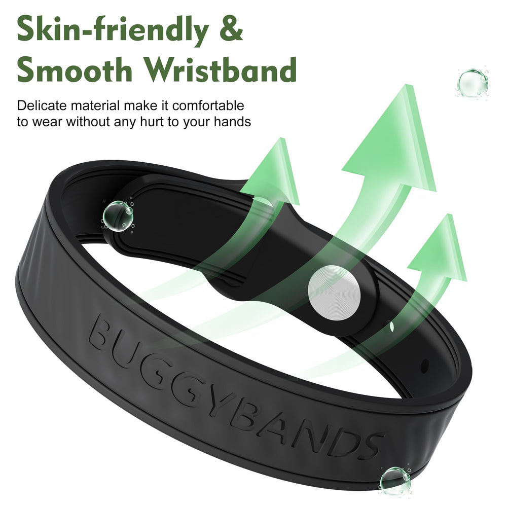 BuggyBands pulsera puesta en muñeca muestra comodidad familiar