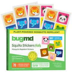 BugMD empaque frontal colorido mostrando parches y beneficios