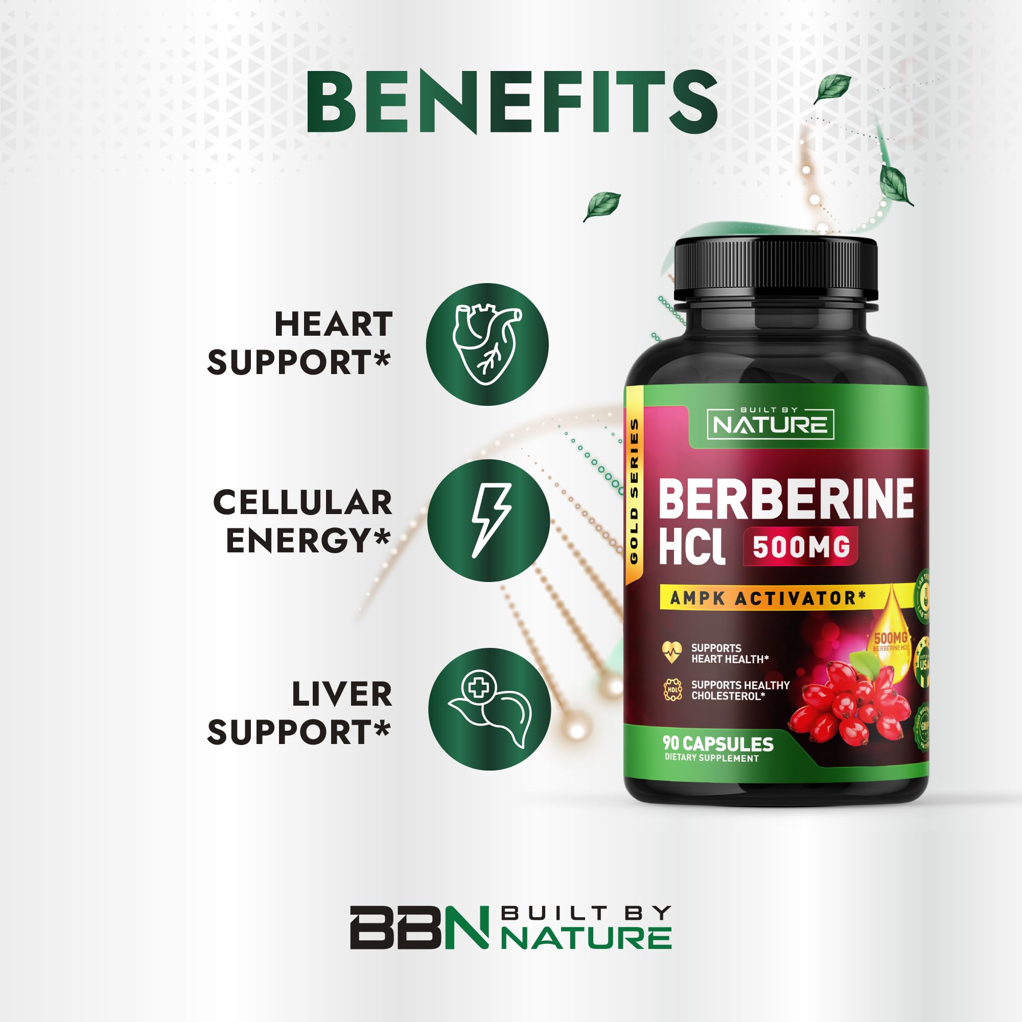 Built by Nature etiqueta con información de 500 mg por cápsula clara y legible