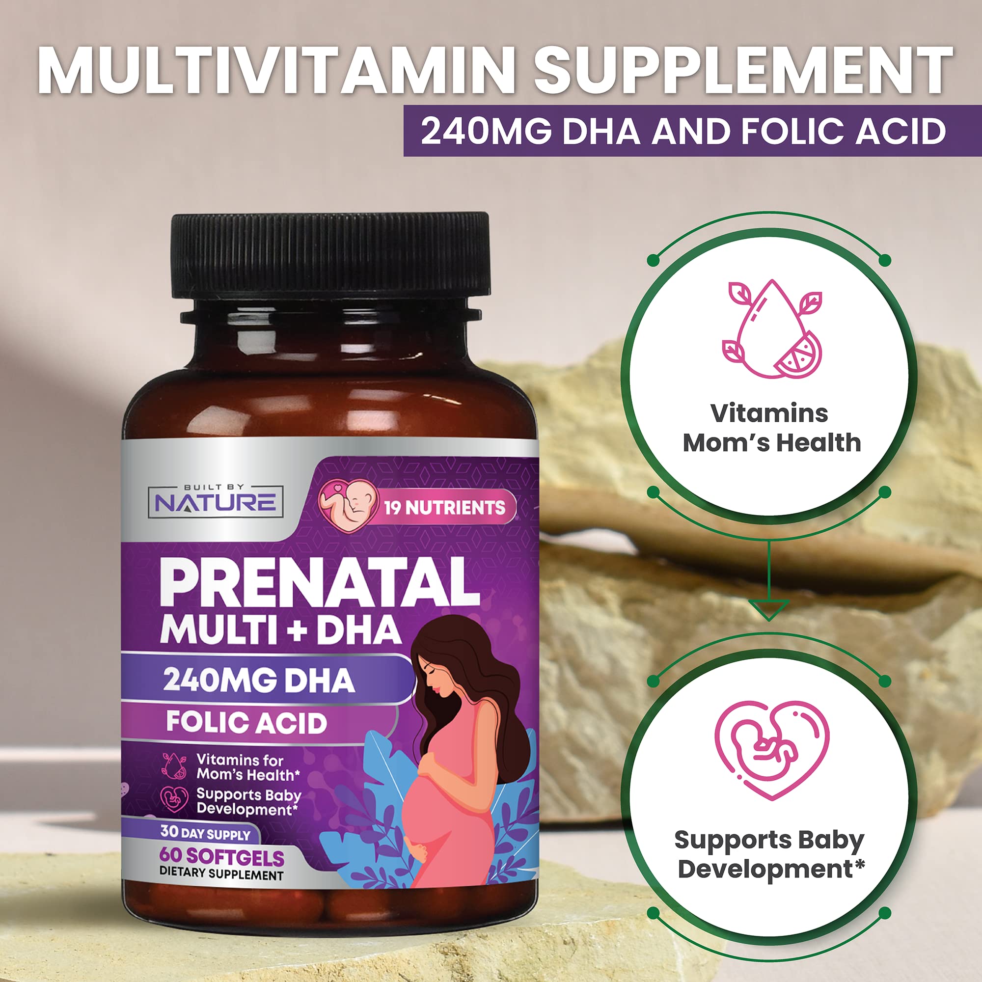 Built by Nature imagen de ingredientes DHA y Omega-3 para desarrollo fetal