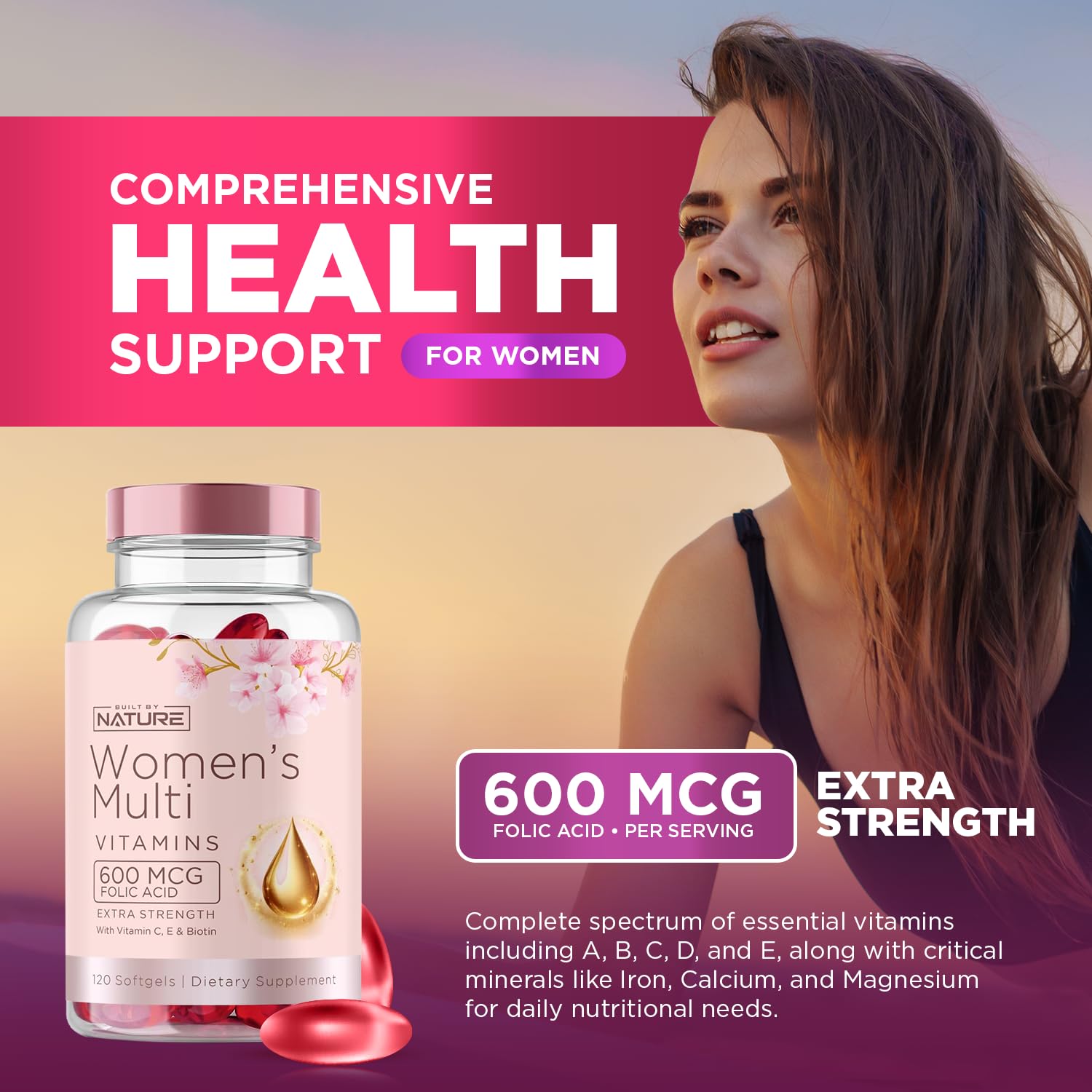 Built by Nature softgel en mano para comparar tamaño y fácil ingestión