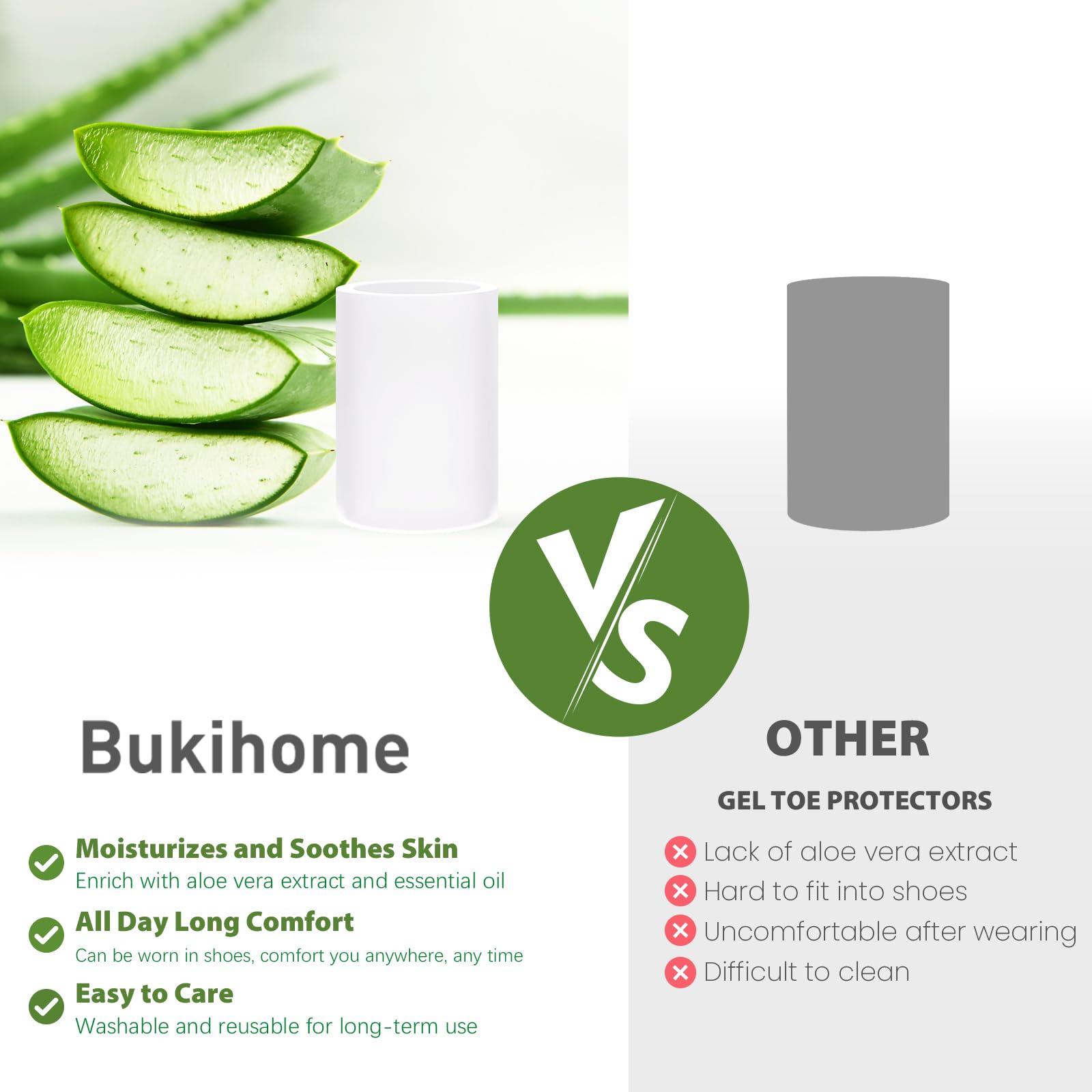Bukihome etiqueta mostrando extracto de aloe vera y efecto hidratante